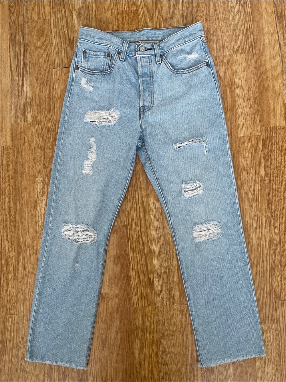 Levi’s 501- Light Wash Distressed Straight-Leg Jeans